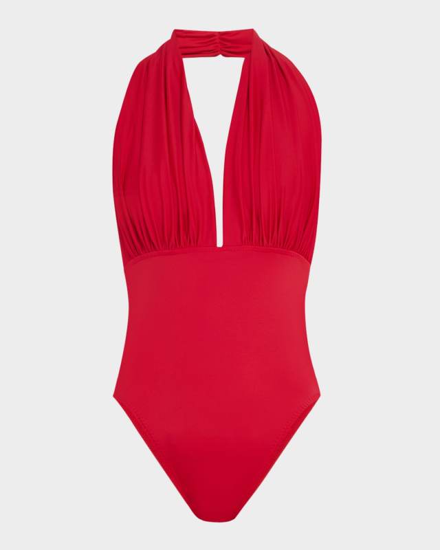 Halter Low-Back Solid One-Piece Swimsuit
